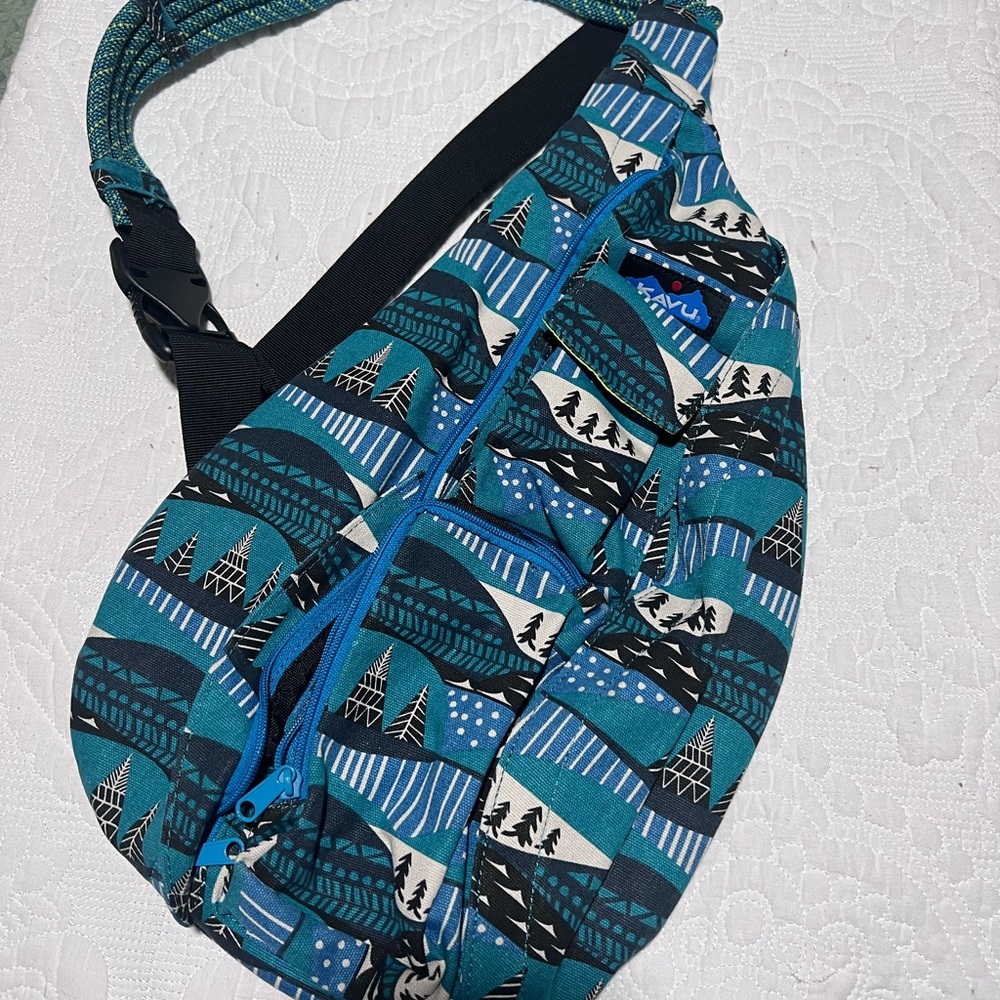 Kavu Teal And Black Patterned Backpack - image 1